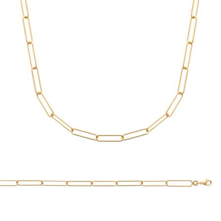 Collier Maille Chaîne Rectangulaire Allongée En Plaqué Or 18 Carats 750/1000