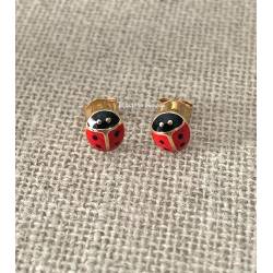 Boucles D'oreilles Coccinelles Émail Rouge En Plaqué Or 750/000 Bijou Enfant