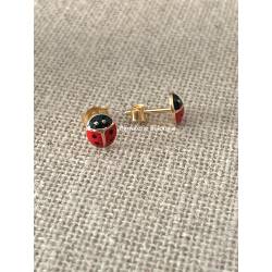 Boucles D'oreilles Coccinelles Émail Rouge En Plaqué Or 750/000 Bijou Enfant