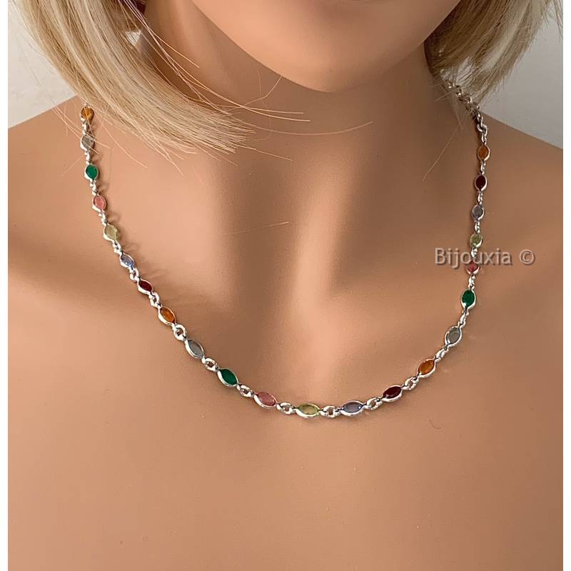 Collier cristal de Swarovski multicolore en argent 925/000 rhodié