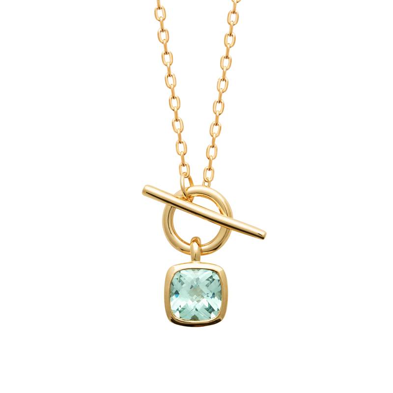 Collier Empierré Pendentif Cristal Bleu Aigue Marine Plaqué or 18 Carats 750/000
