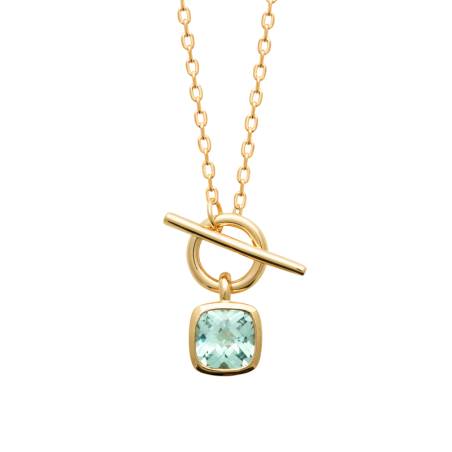 Collier Empierré Pendentif Cristal Bleu Aigue Marine Plaqué or 18 Carats 750/000