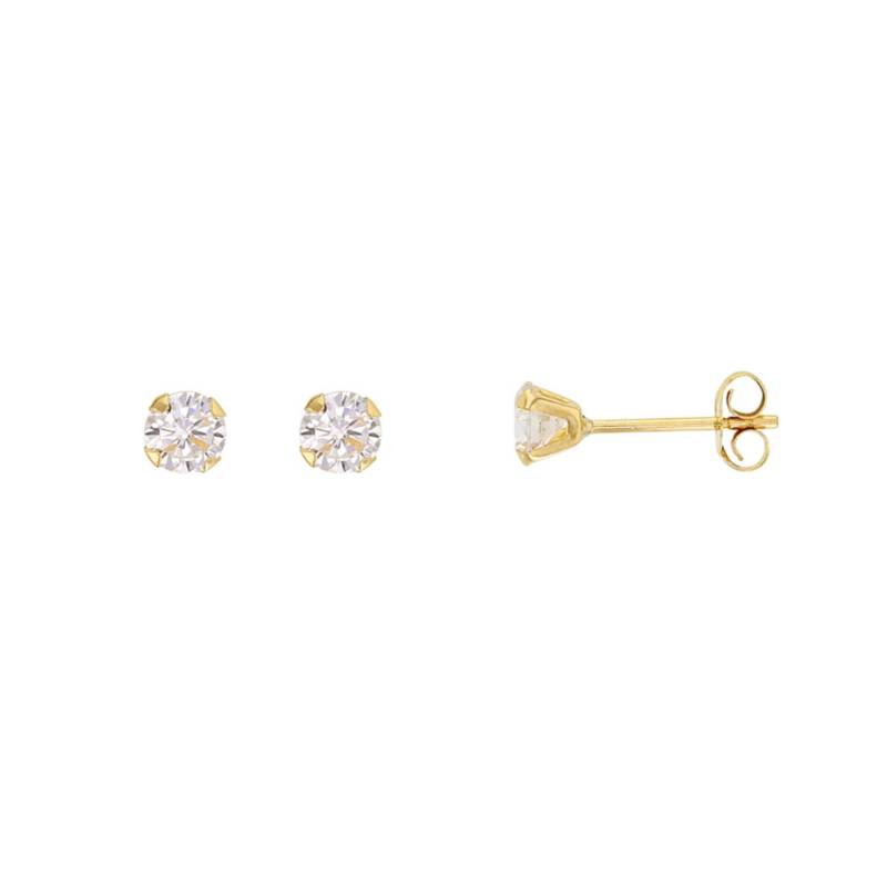 Boucles d'oreilles puces 4MM en Or Jaune 375/1000 et oxyde de zirconium serti 4 griffes