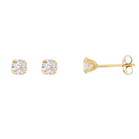 Boucles d'oreilles puces 4MM en Or Jaune 375/1000 et oxyde de zirconium serti 4 griffes