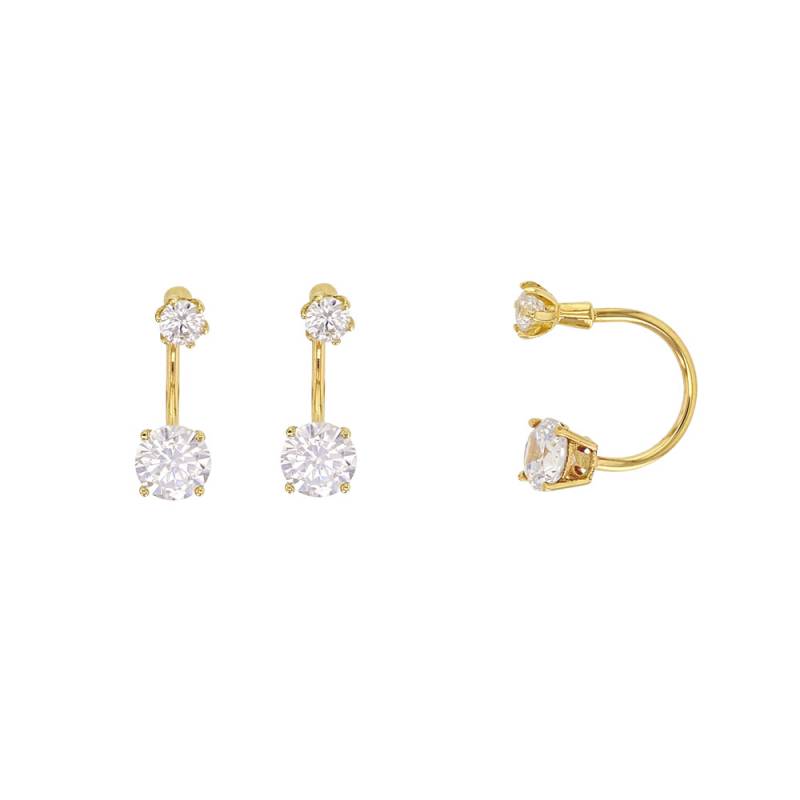 Boucles d'oreilles Lobes demi-cercles en Or jaune 9 Carats 375/1000 et 2 oxydes de zirconium