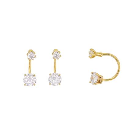 Boucles d'oreilles Lobes demi-cercles en Or jaune 9 Carats 375/1000 et 2 oxydes de zirconium