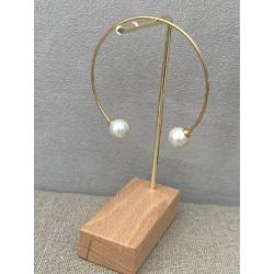 Bracelet Jonc Ouvert Double Perles En Verre Plaqué or 18 Carats