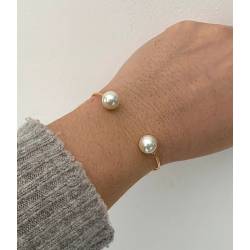 Bracelet Jonc Ouvert Double Perles En Verre Plaqué or 18 Carats