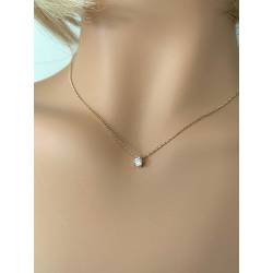 Collier Cristal 4MM Solitaire Zirconium En Plaqué Or 18 Carats