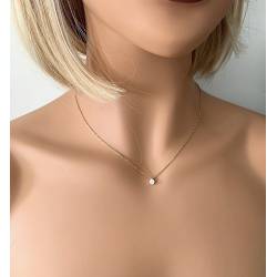 Collier Cristal 4MM Solitaire Zirconium En Plaqué Or 18 Carats