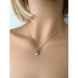 Collier Empierré Pendentif Cristal Bleu Aigue Marine Plaqué or 18 Carats 750/000