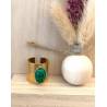 Bague ajustable large en acier inoxydable doré cabochon pierre Malachite