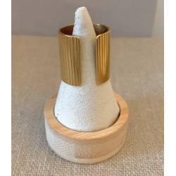 Bague ajustable large en acier inoxydable doré cabochon pierre Malachite