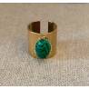 Bague ajustable large en acier inoxydable doré cabochon pierre Malachite