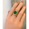 Bague ajustable large en acier inoxydable doré cabochon pierre Malachite