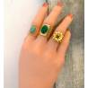 Bague ajustable large en acier inoxydable doré cabochon pierre Malachite