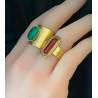 Bague ajustable large en acier inoxydable doré cabochon pierre Malachite
