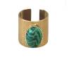 Bague ajustable large en acier inoxydable doré cabochon pierre Malachite