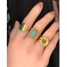 Bague fleur taille ajustable turquoise d'Afrique et acier inoxydable doré