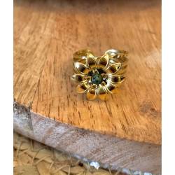 Bague fleur taille ajustable turquoise d'Afrique et acier inoxydable doré