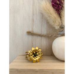 Bague fleur taille ajustable turquoise d'Afrique et acier inoxydable doré