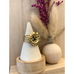 Bague fleur taille ajustable turquoise d'Afrique et acier inoxydable doré