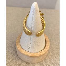 Bague fleur taille ajustable turquoise d'Afrique et acier inoxydable doré