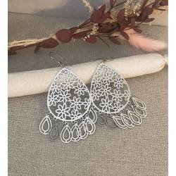 Boucles d’oreilles pendantes pampilles type savoyardes acier inoxydable argenté