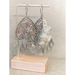 Boucles d’oreilles pendantes pampilles type savoyardes acier inoxydable argenté