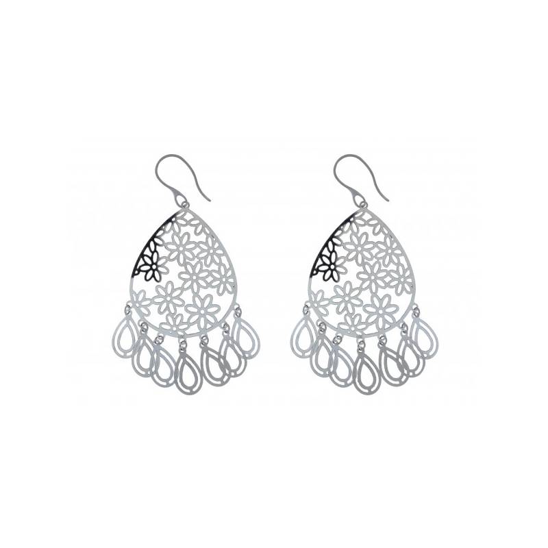 Boucles d’oreilles pendantes pampilles type savoyardes acier inoxydable argenté