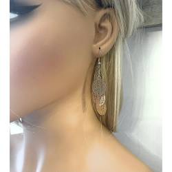 Boucles d’oreilles pendantes 3 cercles ajourés tricolores en acier inoxydable