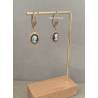 Boucles D'oreilles Dormeuses Portrait Camée Résine Noire Plaqué or 18 Carats