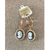 Boucles D'oreilles Dormeuses Portrait Camée Résine Noire Plaqué or 18 Carats
