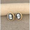 Boucles D'oreilles Puces Camée Résine Noire En Plaqué or 18 Carats 750/1000