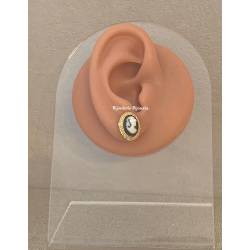 Boucles D'oreilles Puces Camée Résine Noire En Plaqué or 18 Carats 750/1000