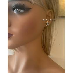 Boucles D'oreilles Puces Camée Résine Noire En Plaqué or 18 Carats 750/1000