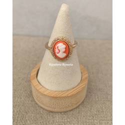 Bague Camée en résine orange et blanche En Plaqué or 18 Carats 750/000