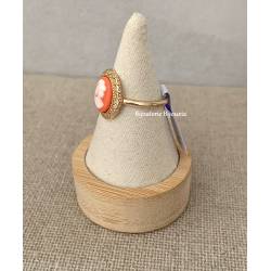 Bague Camée en résine orange et blanche En Plaqué or 18 Carats 750/000