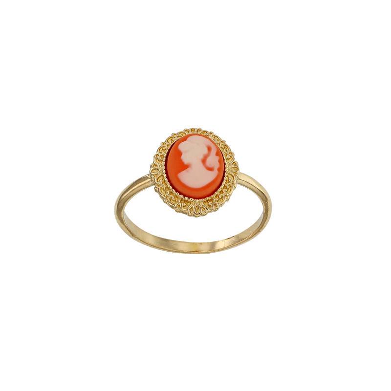 Bague Camée en résine orange et blanche En Plaqué or 18 Carats 750/000