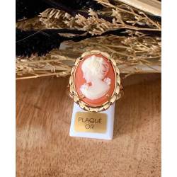 Bague Large Camée Rouge Et Plaqué or 18 Carats Tailles au choix de 51 à 61