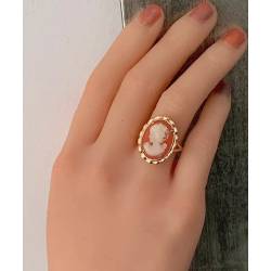 Bague Large Camée Rouge Et Plaqué or 18 Carats Tailles au choix de 51 à 61