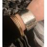 Bracelet jonc manchette motifs striés en acier inoxydable argenté