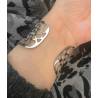 Bracelet jonc manchette ouvert motifs ajourés en acier inoxydable argenté