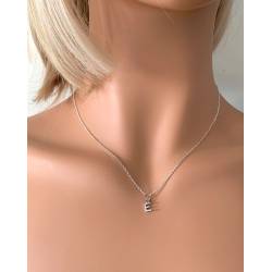Collier argent 925/000 rhodié + pendentif prénom initiale lettre "E" zirconium