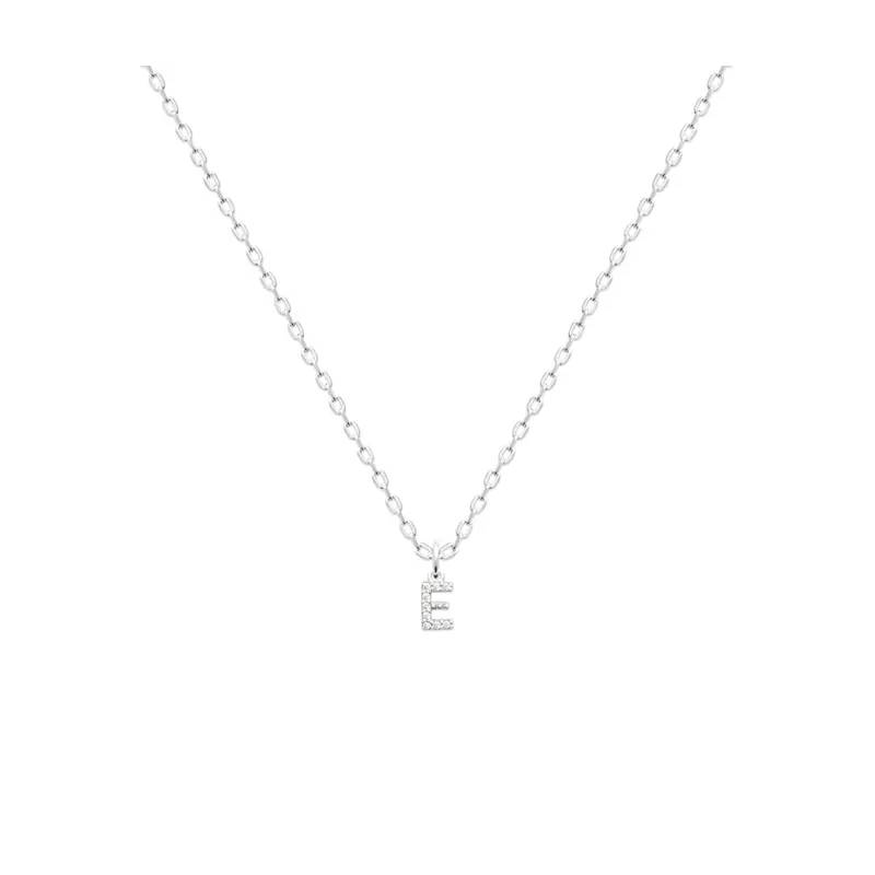 Collier argent 925/000 rhodié + pendentif prénom initiale lettre "E" zirconium