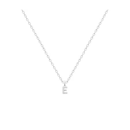 Collier argent 925/000 rhodié + pendentif prénom initiale lettre "E" zirconium