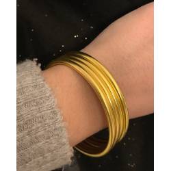 Bracelet jonc rigide en acier doré effet scintillant brillant couleur or