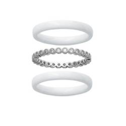 Bague Céramique Blanche 3 Anneaux Argent Zirconium T50-52-54-56-58-60