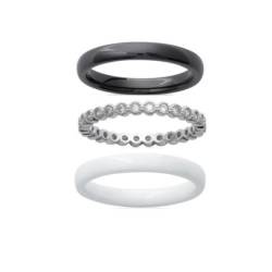Bague Céramique NOIR&BLANC Zirconium Argent Massif T50-52-54-56-58-60