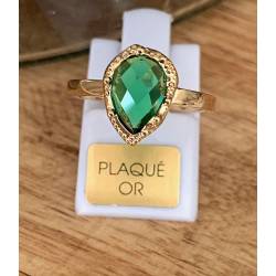 Bague Taille 50 Goutte D'eau Cristal Vert Émeraude Zirconium Plaqué or 18 Carats 750/000